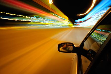 Light trails during night drivingの写真素材