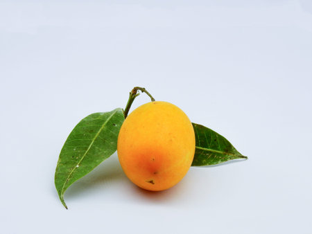 Marian plum, plum mango, yellow fruit on a white background