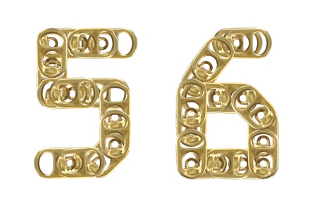 ring pull of cans numbers 5 6 isolated on white background の写真素材