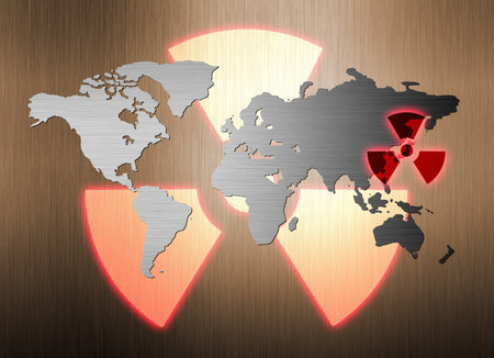 metal world map and nuclear radiation leakの写真素材