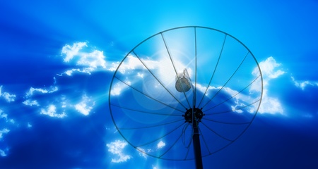 satellite dish antennas under skyの写真素材