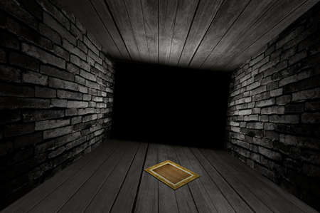 old frame in dark roomの写真素材