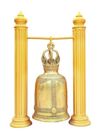 Thai brass bell in the temple isolated on white backgroundの写真素材