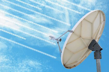 satellite dish antennas under blue skyの写真素材