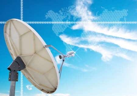 satellite dish antennas under blue skyの写真素材