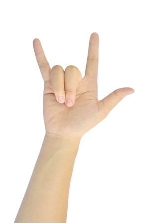 love hand sign of woman isolated on white backgroundの写真素材