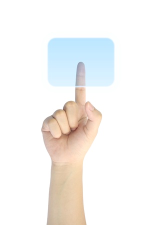 hand pushing a button on a touch screen interface の写真素材