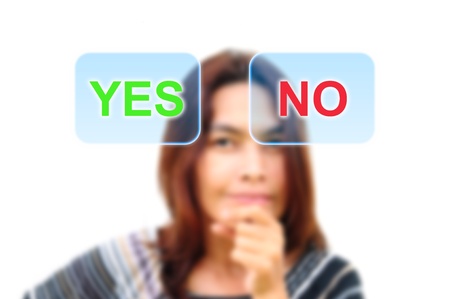 women are deciding yes or noの写真素材