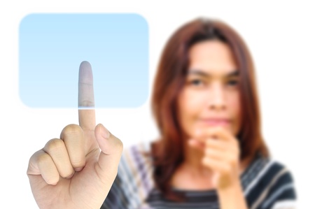 women hand pushing a button on a touch screen interface の写真素材