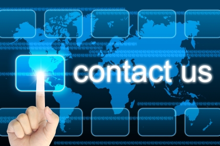 hand pressing contact us button on a touch screen interface hand pressing contact us button on a touch screen interface