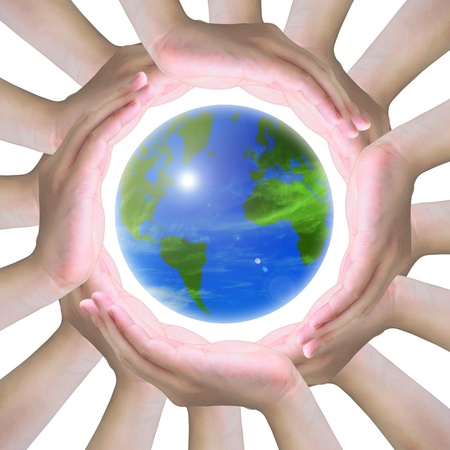 human hands making a circle with worldの写真素材