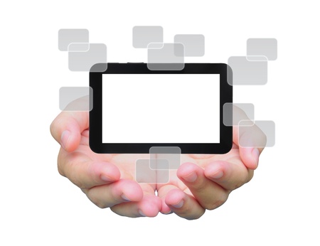 touch pad PC on women handの写真素材
