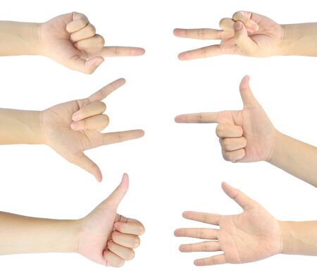 hand gestures set of woman hand isolated on white backgroundの写真素材