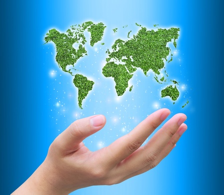world map and women handの写真素材