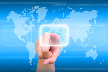 hand pressing a button on a touch screen interface