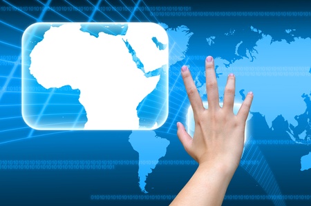 hand pushing Africa Continent on a touch screen interface の写真素材