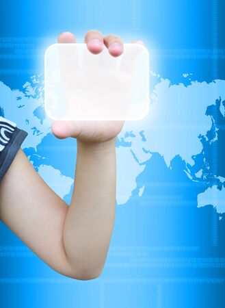 touch screen interface on women handの写真素材