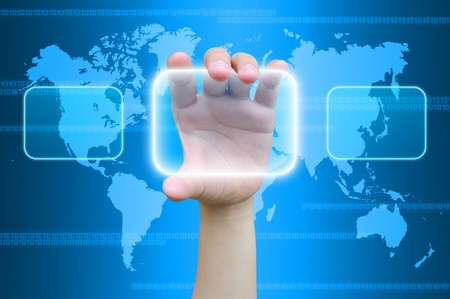 touch screen interface on women handの写真素材