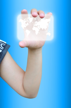 touch screen interface on women handの写真素材