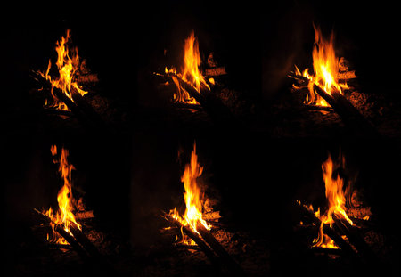 collection of flames campfire in the night