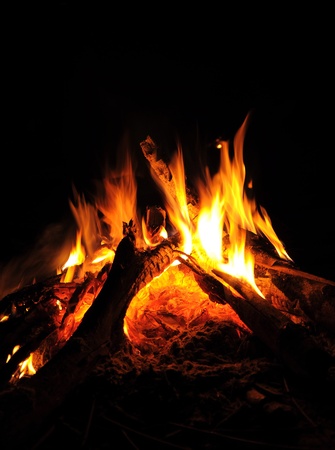 flames of a campfire in the nightの写真素材