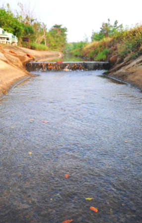 water flowing in an irrigation canalの写真素材