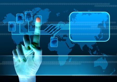 scanning of a finger on a touch screen interfaceの写真素材