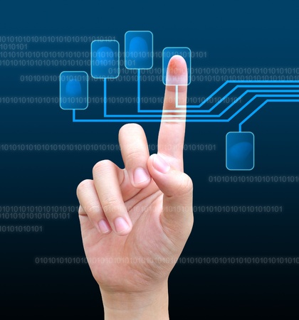 scanning of a finger on a touch screen interfaceの写真素材
