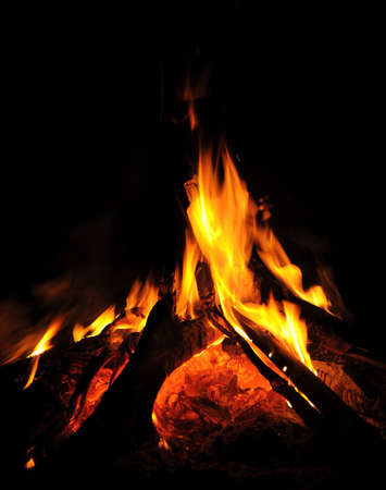 flames of a campfire in the nightの写真素材