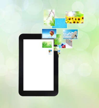 touch pad PC with streaming imagesの写真素材