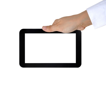 touch pad PC on women handの写真素材