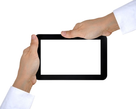 touch pad PC on women handの写真素材