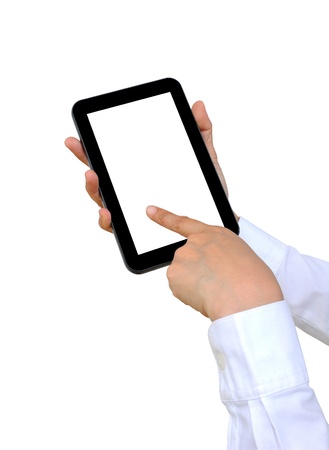 touch pad PC on women handの写真素材