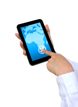 hand pushing Africa Continent on a touch screen interface の写真素材