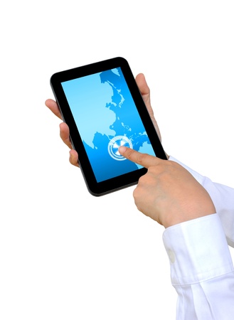 hand pushing Asia Continent on a touch screen interface の写真素材