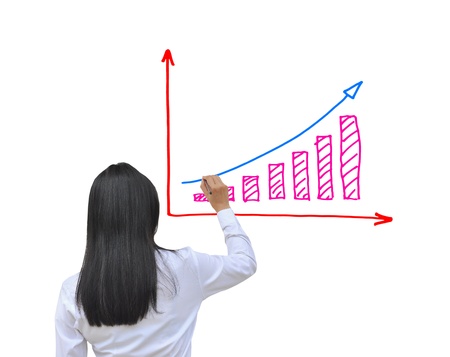 working women hand drawing business graphの写真素材