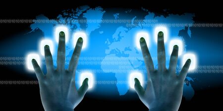 scanning of finger on a touch screen interfaceの写真素材