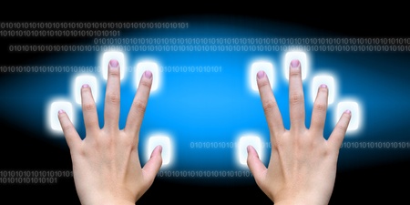 scanning of finger on a touch screen interfaceの写真素材