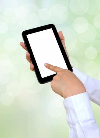 touch pad PC on women handの写真素材