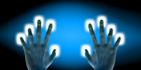 scanning of finger on a touch screen interfaceの写真素材