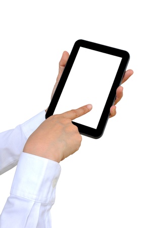 touch pad PC on women handの写真素材
