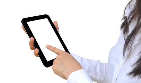 touch pad PC on women handの写真素材