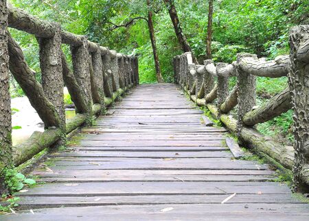 wood bridge on the riverの写真素材