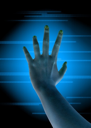 scanning of finger on a touch screen interfaceの写真素材