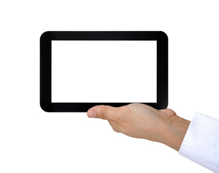 touch pad PC on women handの写真素材