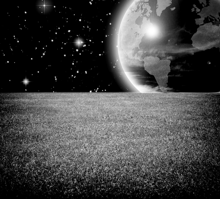 abstract the world and grass on black and white styleの写真素材