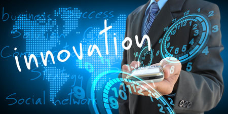 businessman hand holding innovationの写真素材