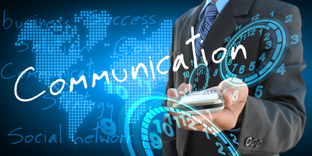 businessman hand holding communicationの写真素材