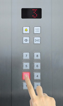 hand press 3 floor in elevatorの写真素材