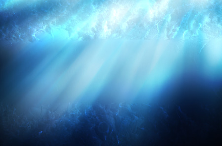 abstract of textures deep blue sea and lights underwaterの写真素材